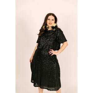 Fringe + Co NWT Black Sequin Crop Top Sz XS Shiny Boxy Bold Short Sleeve